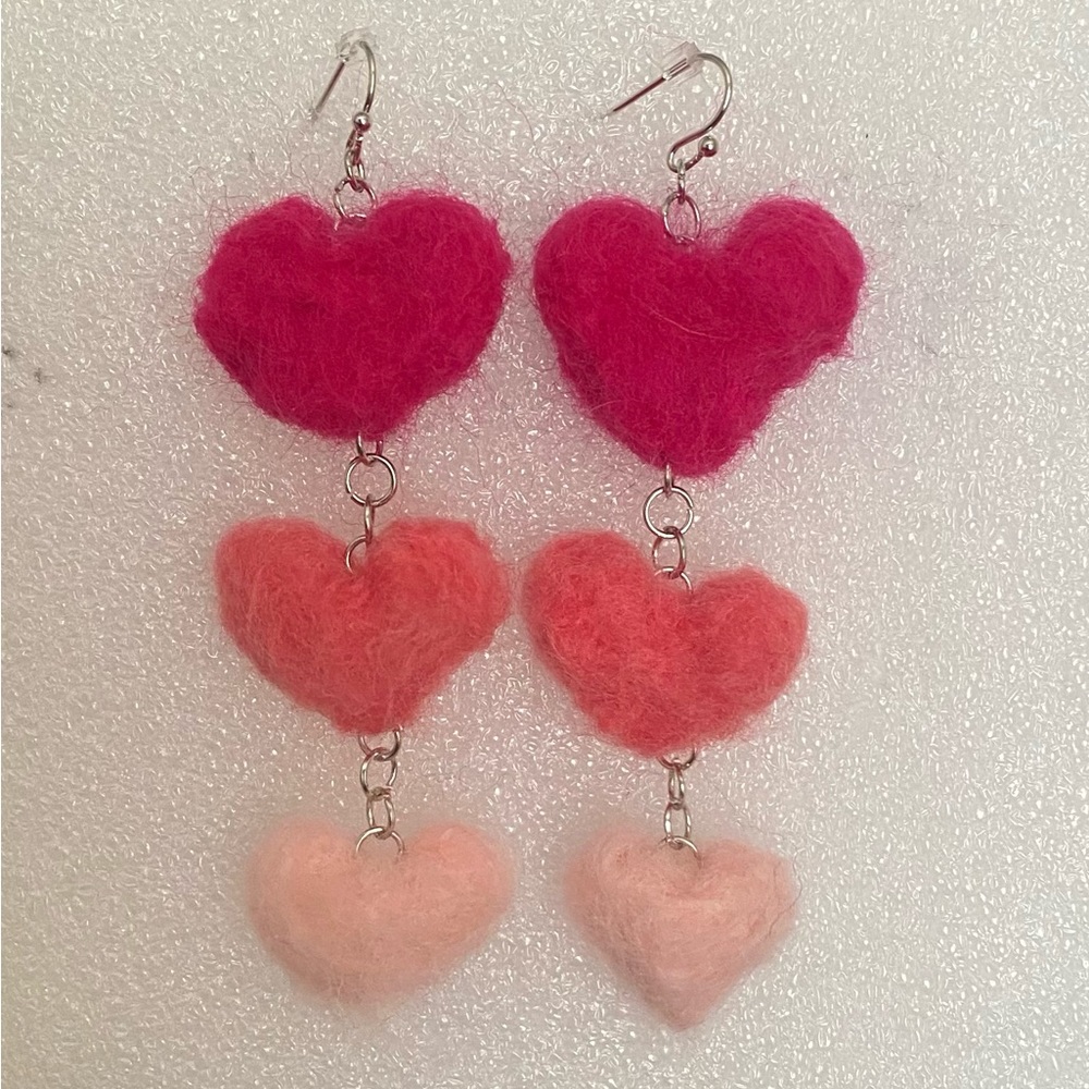 Needle Felted Heart Earrings MADE TO ORDER, DM BEFORE PURCHASING